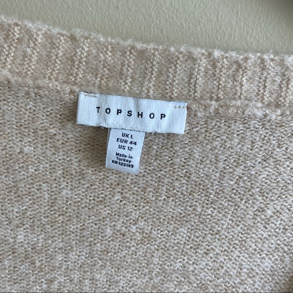 Topshop Oatmeal Tan Beige  Balloon Sleeve Drop Shoulder Cropped Cardigan Small - Picture 4 of 9